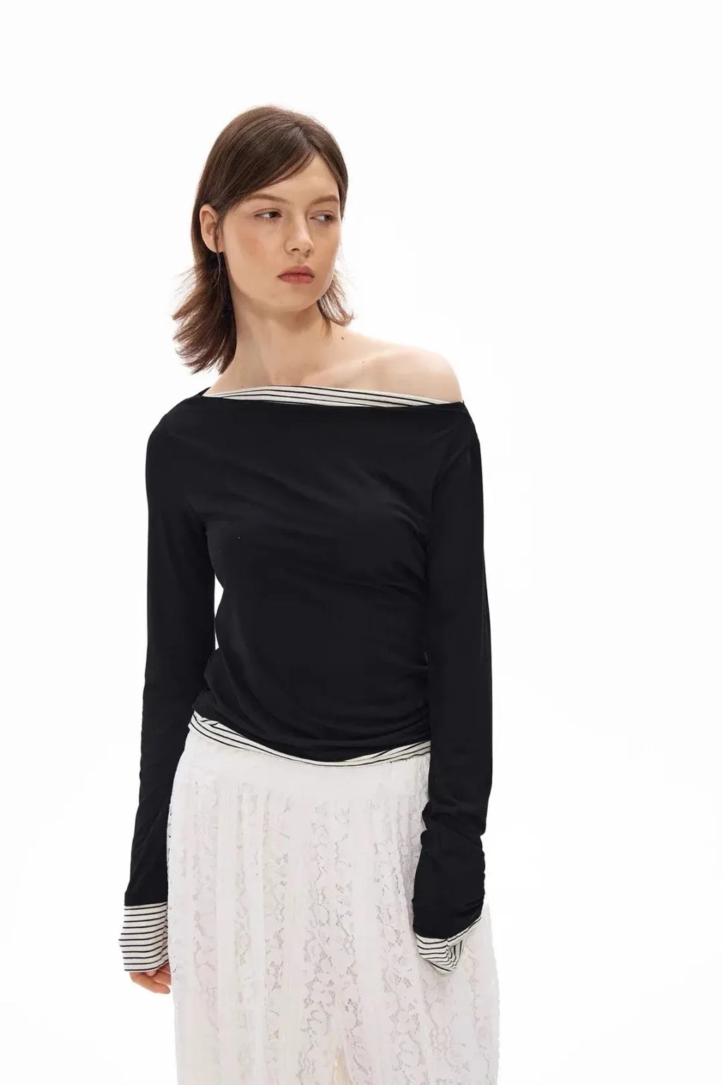 Black off-shoulder long-sleeved top