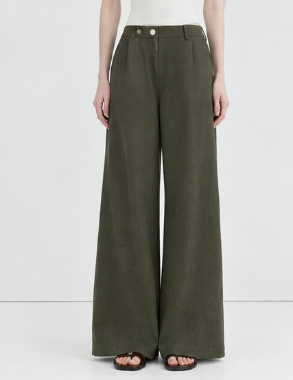Olive green high-waisted wide-leg pants
