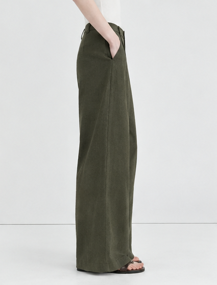 Olive green high-waisted wide-leg pants