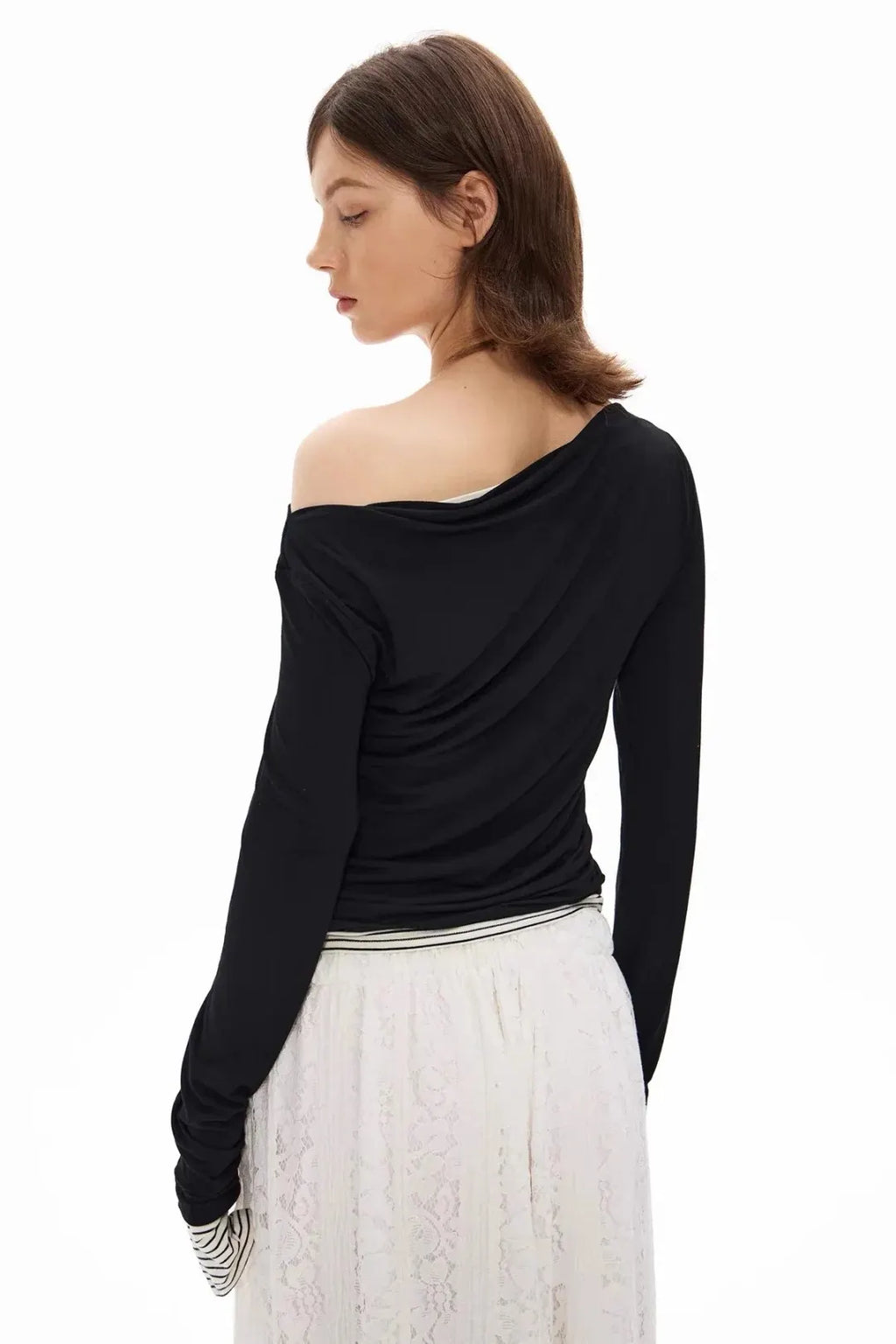 Black off-shoulder long-sleeved top