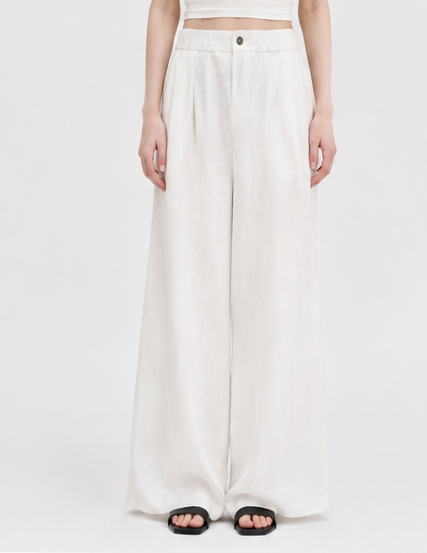 White high-waisted elasticated wide-leg pants