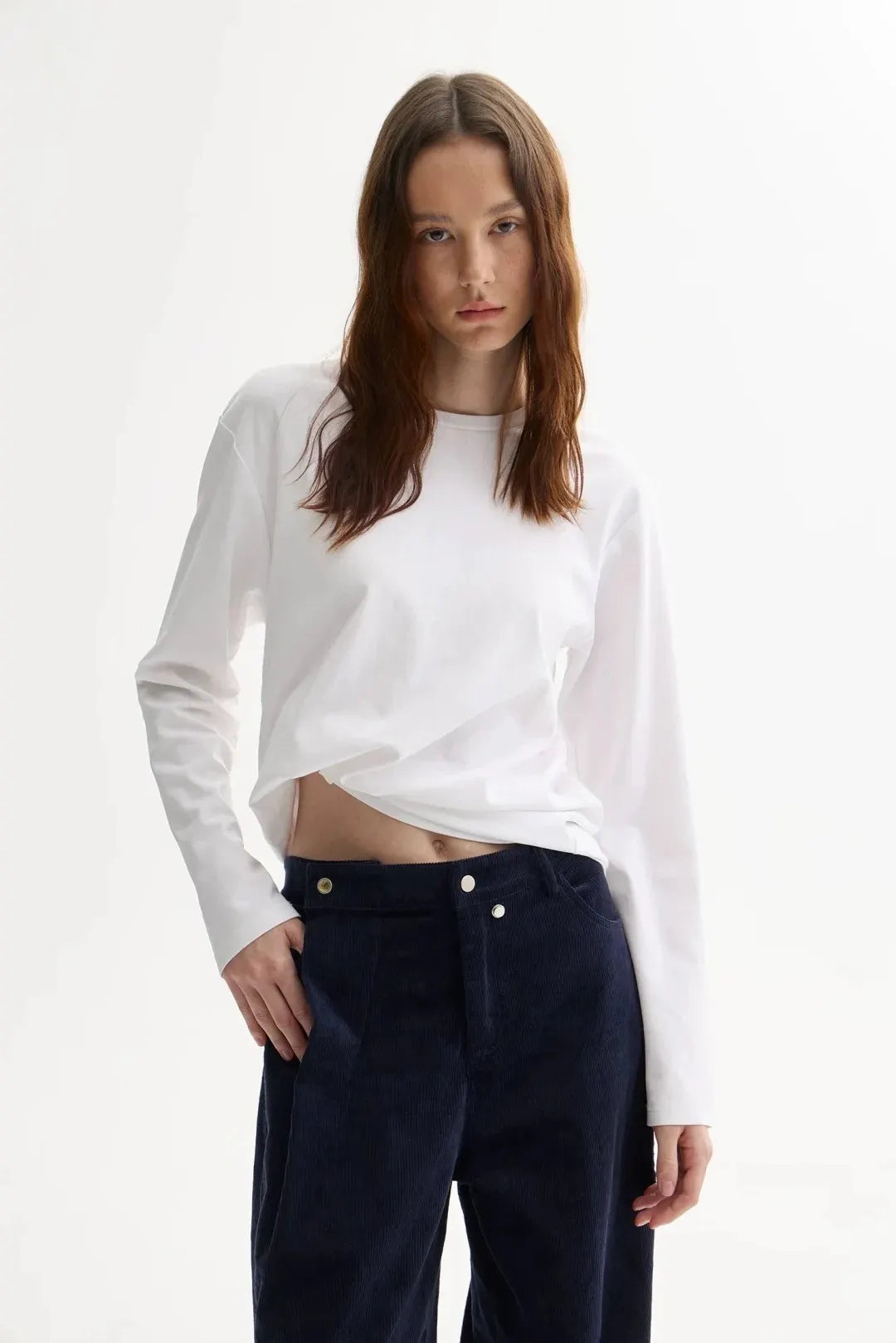 White long-sleeved cotton top