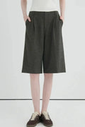 Dark gray high-waisted pleated cropped wide-leg pants