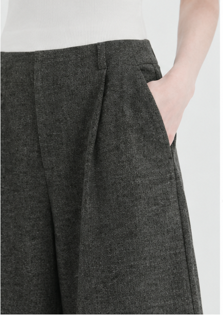 Dark gray high-waisted pleated cropped wide-leg pants