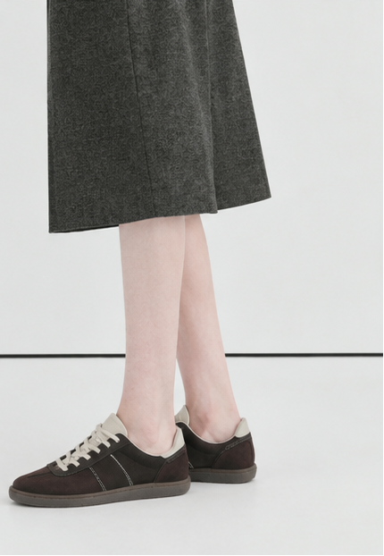Dark gray high-waisted pleated cropped wide-leg pants