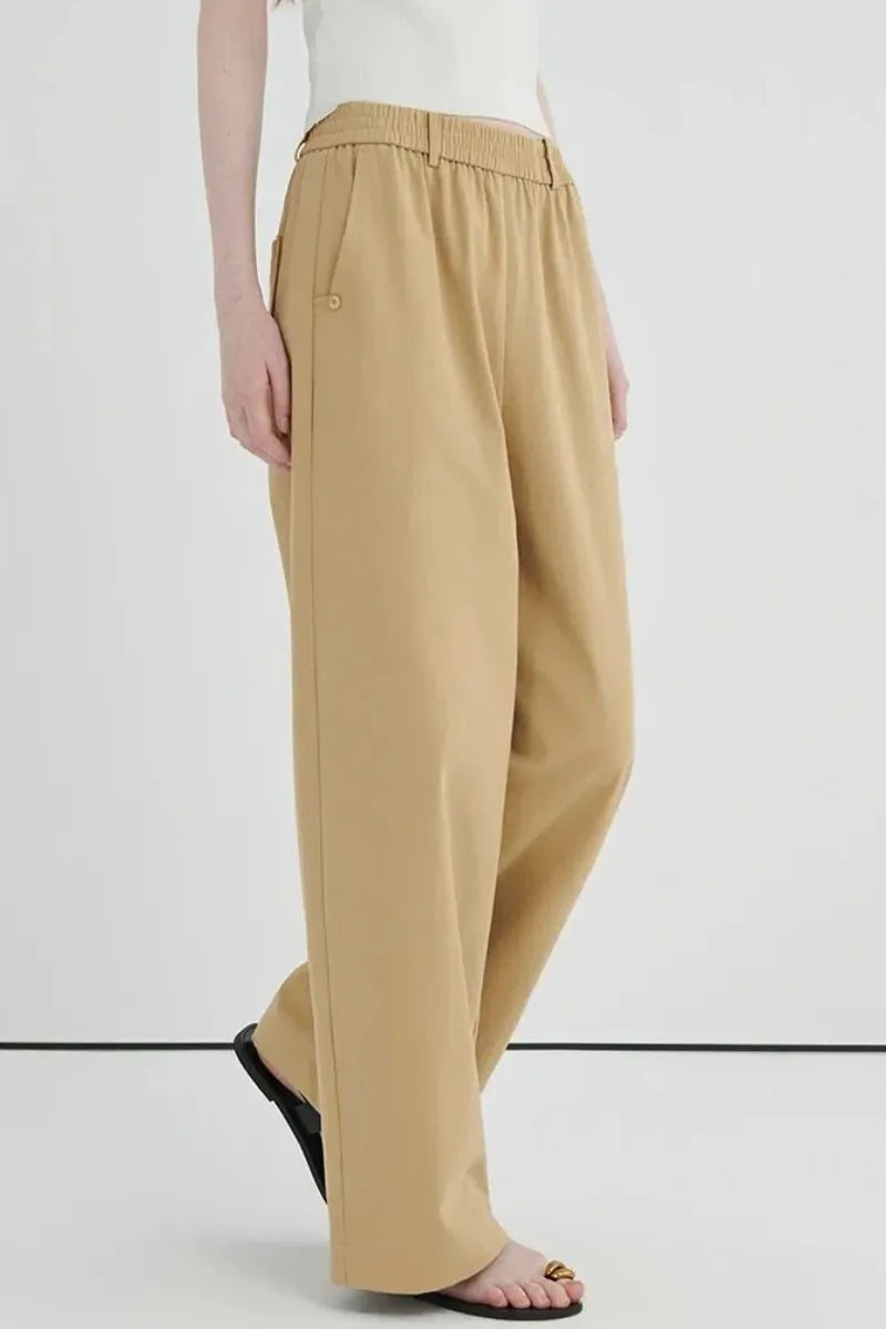 Khaki loose-fitting straight-leg wide-leg casual pants